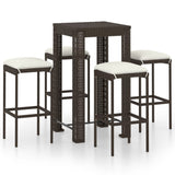 NNEVL 5 Piece Garden Bar Set with Cushions Poly Rattan Brown