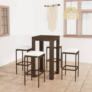 NNEVL 5 Piece Garden Bar Set with Cushions Poly Rattan Brown