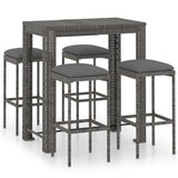 NNEVL 5 Piece Garden Bar Set with Cushions Poly Rattan Grey