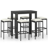 NNEVL 7 Piece Garden Bar Set with Cushions Poly Rattan Black