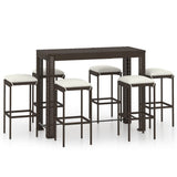NNEVL 7 Piece Garden Bar Set with Cushions Poly Rattan Brown