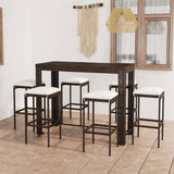 NNEVL 7 Piece Garden Bar Set with Cushions Poly Rattan Brown