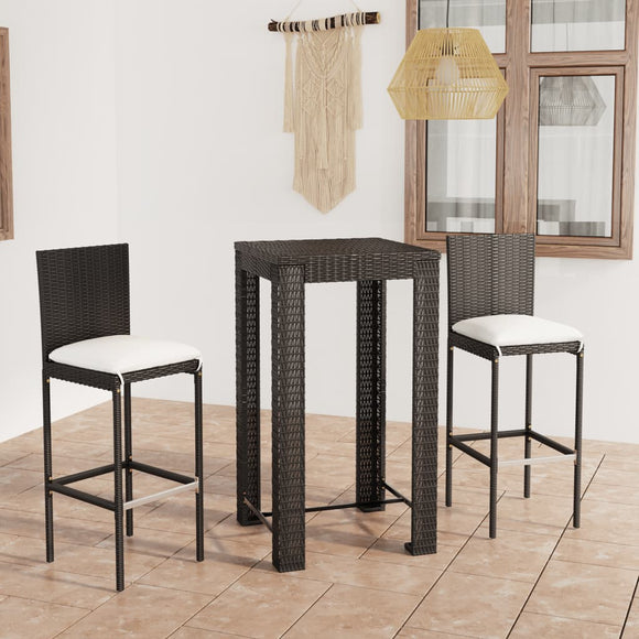NNEVL 3 Piece Outdoor Bar Set with Cushions Poly Rattan Black
