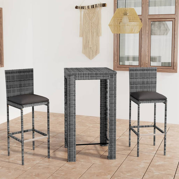 NNEVL 3 Piece Outdoor Bar Set with Cushions Poly Rattan Grey