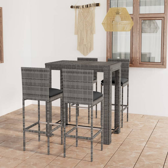 NNEVL 5 Piece Outdoor Bar Set with Cushions Poly Rattan Grey