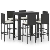 NNEVL 7 Piece Outdoor Bar Set with Cushions Poly Rattan Black