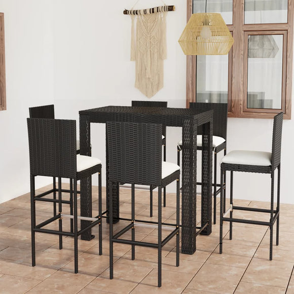 NNEVL 7 Piece Outdoor Bar Set with Cushions Poly Rattan Black