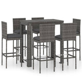 NNEVL 7 Piece Outdoor Bar Set with Cushions Poly Rattan Grey