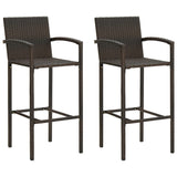 NNEVL 3 Piece Outdoor Bar Set with Armrest Poly Rattan Brown