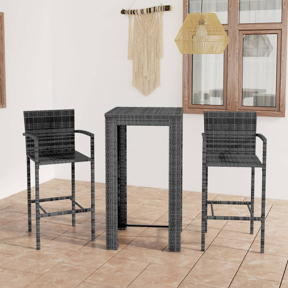 NNEVL 3 Piece Outdoor Bar Set with Armrest Poly Rattan Grey
