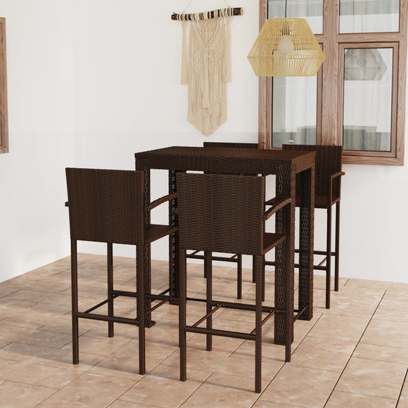 NNEVL 5 Piece Outdoor Bar Set with Armrest Poly Rattan Brown