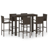 NNEVL 7 Piece Outdoor Bar Set with Armrest Poly Rattan Brown