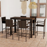 NNEVL 7 Piece Outdoor Bar Set with Armrest Poly Rattan Brown