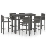 NNEVL 7 Piece Outdoor Bar Set with Armrest Poly Rattan Grey