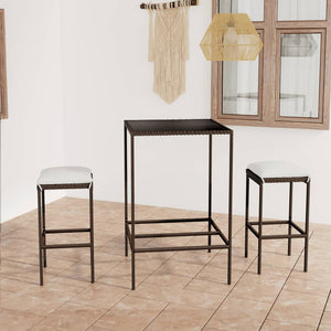 NNEVL 3 Piece Garden Bar Set with Cushions Poly Rattan Brown