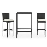 NNEVL 3 Piece Garden Bar Set with Cushions Poly Rattan Black