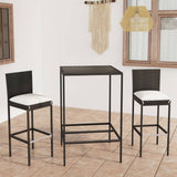 NNEVL 3 Piece Garden Bar Set with Cushions Poly Rattan Black