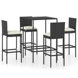 NNEVL 5 Piece Garden Bar Set with Cushions Poly Rattan Black