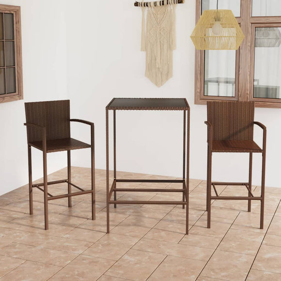 NNEVL 3 Piece Garden Bar Set Poly Rattan Brown