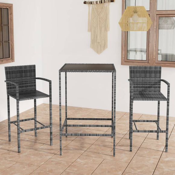 NNEVL 3 Piece Garden Bar Set Poly Rattan Grey