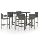 NNEVL 7 Piece Garden Bar Set Poly Rattan Grey