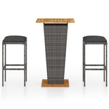 NNEVL 3 Piece Garden Bar Set with Cushions Poly Rattan Grey
