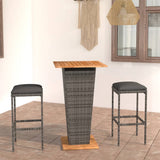 NNEVL 3 Piece Garden Bar Set with Cushions Poly Rattan Grey