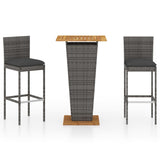 NNEVL 3 Piece Garden Bar Set with Cushions Poly Rattan Grey