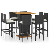 NNEVL 9 Piece Garden Bar Set with Cushions Poly Rattan Black