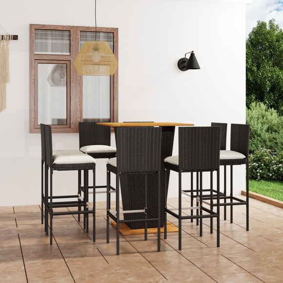 NNEVL 9 Piece Garden Bar Set with Cushions Poly Rattan Black