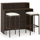 NNEVL 3 Piece Garden Bar Set with Cushions Brown