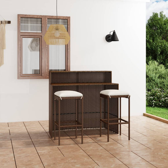 NNEVL 3 Piece Garden Bar Set with Cushions Brown
