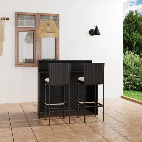NNEVL 3 Piece Garden Bar Set with Cushions Black