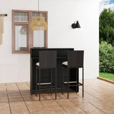 NNEVL 3 Piece Garden Bar Set with Cushions Black