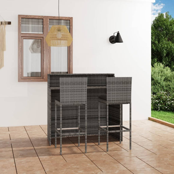 NNEVL 3 Piece Garden Bar Set with Cushions Grey