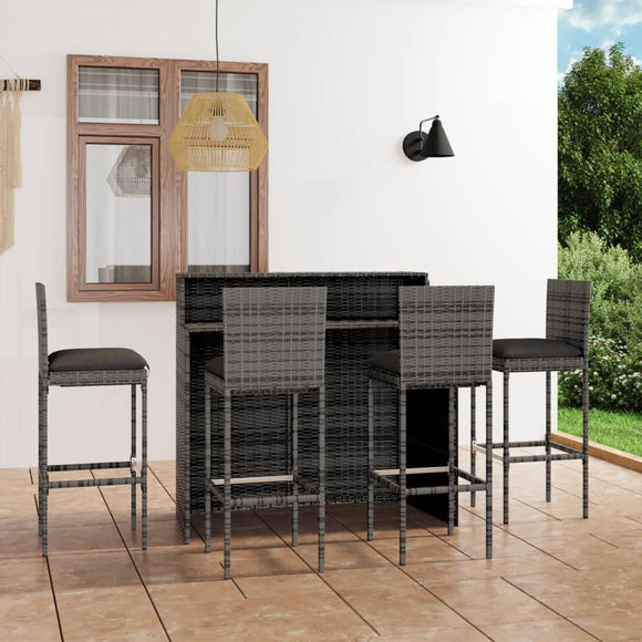 NNEVL 5 Piece Garden Bar Set with Cushions Grey