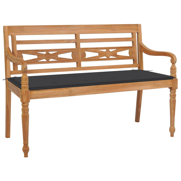 NNEVL Batavia Bench with Anthracite Cushion 120 cm Solid Teak Wood