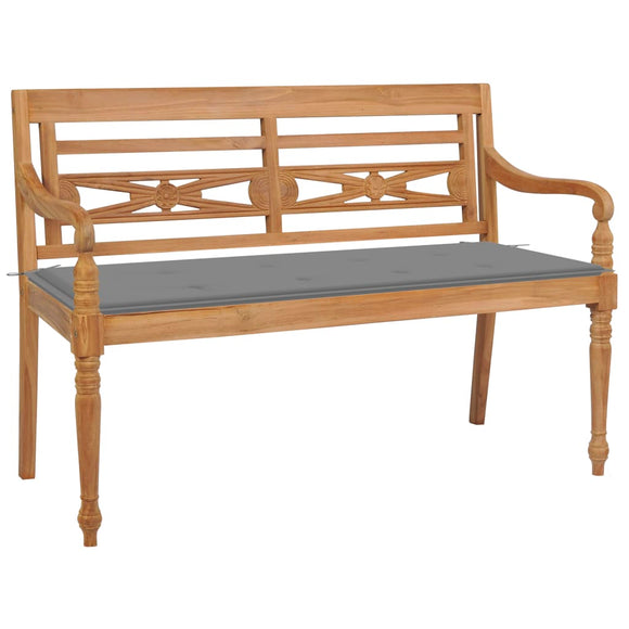 NNEVL Batavia Bench with Grey Cushion 120 cm Solid Teak Wood
