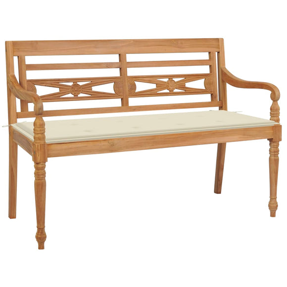 NNEVL Batavia Bench with Cream Cushion 120 cm Solid Teak Wood