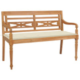 NNEVL Batavia Bench with Cream Cushion 120 cm Solid Teak Wood