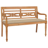 NNEVL Batavia Bench with Beige Cushion 120 cm Solid Teak Wood