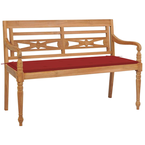 NNEVL Batavia Bench with Red Cushion 120 cm Solid Teak Wood