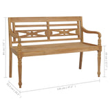 NNEVL Batavia Bench with Taupe Cushion 120 cm Solid Teak Wood