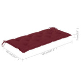 NNEVL Batavia Bench with Wine Red Cushion 120 cm Solid Teak Wood