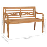 NNEVL Batavia Bench with Wine Red Cushion 150 cm Solid Teak Wood