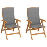 NNEVL Garden Chairs 2 pcs with Grey Cushions Solid Teak Wood