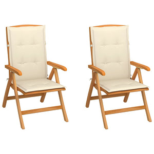 NNEVL Garden Chairs 2 pcs with Cream Cushions Solid Teak Wood