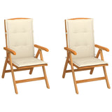 NNEVL Garden Chairs 2 pcs with Cream Cushions Solid Teak Wood