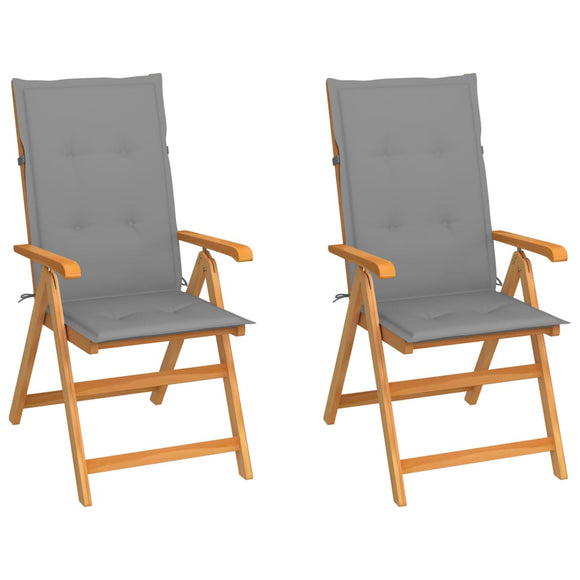 NNEVL Garden Chairs 2 pcs with Grey Cushions Solid Teak Wood