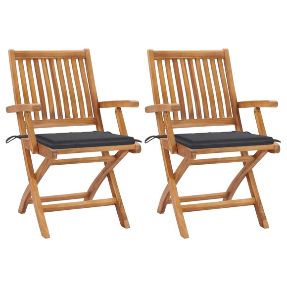 NNEVL Garden Chairs 2 pcs with Anthracite Cushions Solid Teak Wood